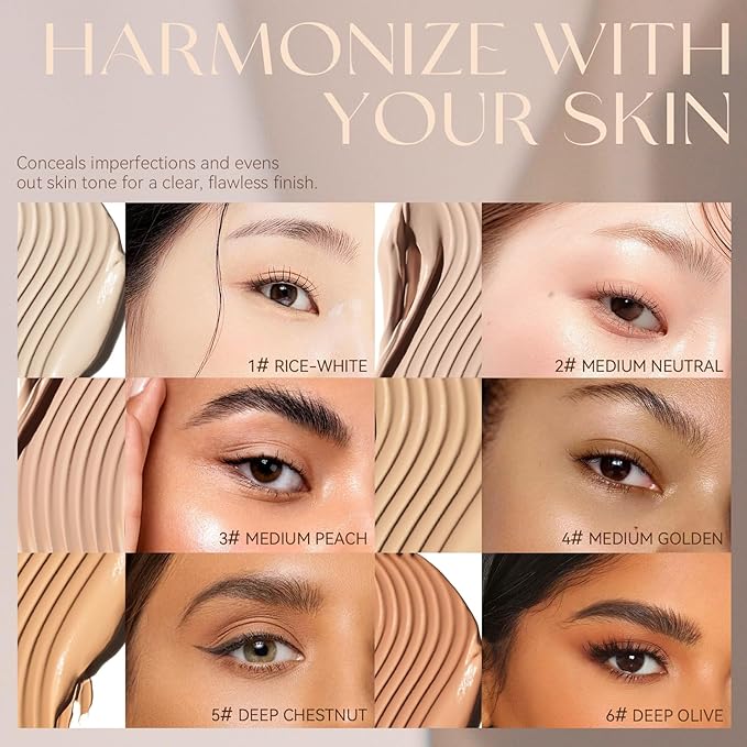 Foundation Makeup,Soft Beige Full Coverage Foundation Makeup（Built-in brush）Vegan Face Makeup(04#)