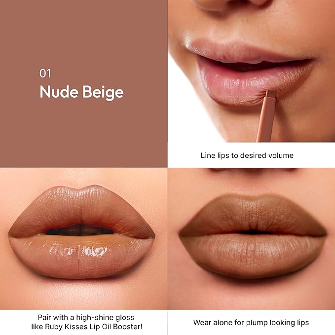 Ruby Kisses Plumping Effect Lip Liner, Semi Matte, Smudge Proof, High Pigment, Medium to Full Coverage Makeup, Precise Tip, Bold Color Lip Plumper