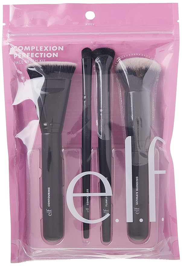 e.l.f. Complexion Perfection Brush Kit, 4-Piece Makeup Brush Set, Brushes For Foundations & Concealers, Vegan & Cruelty-Free