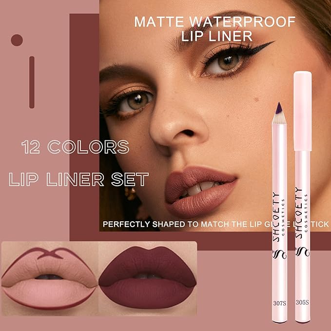 12 Colors Matte Lip Liner Pencil Set, 12Pcs Long
