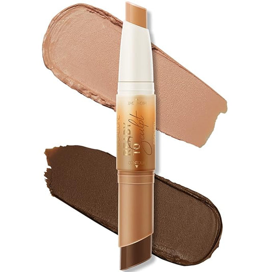 FOCALLURE 2 in 1 Cream Bronzer and Highlighter up Pen,DEEP