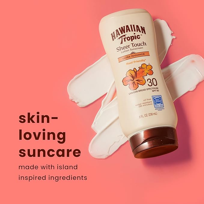Hawaiian Tropic SPF 30 Broad Spectrum Sunscreen and After Sun Pack with 8oz Sheer Touch Moisturizing Sunscreen Lotion and 6oz Silk Hydration Weightless After Sun Lotion