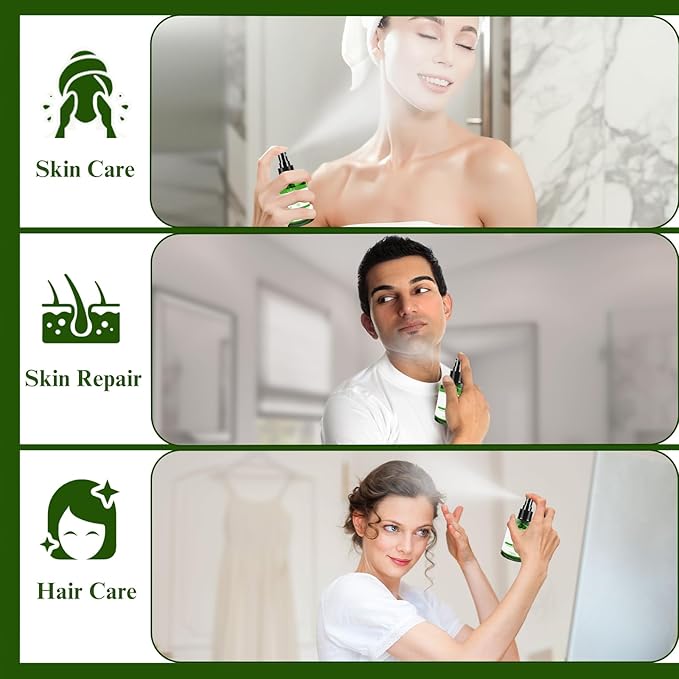 Aloe Vera Spray for Whole Body Skin, Aoe Vera Spray Extract from Freshly Cut Aloe and Infused wirh Cucumber Essence，Fast Absorbing, Easy to Use, Travel Set, 1.73 oz