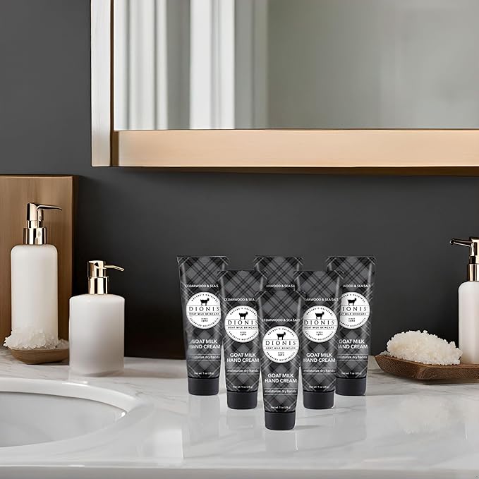 Dionis - Goat Milk Skincare Scented Hand Cream, Travel Size Self Care Moisturizing Lotion For Women, Vitamins & Minerals Hydrate Dry Skin - Cruelty Free, Cedarwood & Sea Salt, 1oz Set of 6