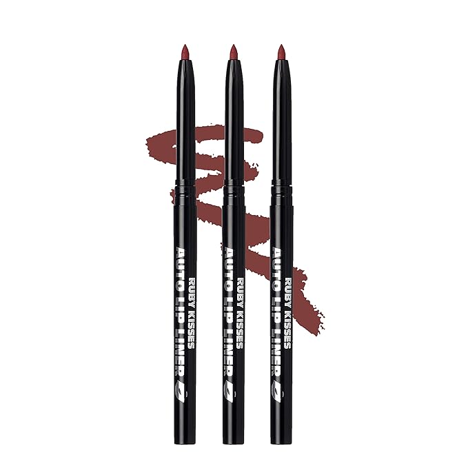 Ruby Kisses Auto Lip Liner Pencil (Plum 3 Pack), Long Lasting & Non-Fading, Smooth Application, Non-Feathering with Rich Pigmented Color, No Sharpener Needed, Ideal for Full Lips Look