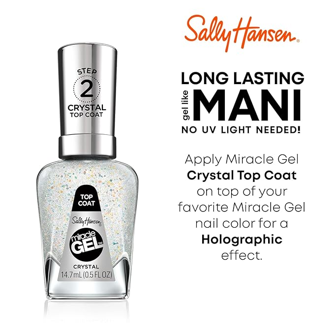 Sally Hansen Miracle Gel Color Grip Primer Miracle Gel Nail Polish, Crystal Top Coat Bundle
