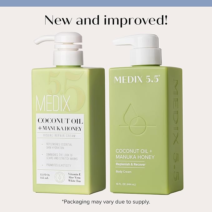 Medix 5.5 Coconut Body Lotion + Manuka Honey Cream, Coconut Oil Lotion For Women & Men, Natural Coconut Cream Moisturizer Body Butter Skin Care Balm For Stretch Marks, Cellulite, 15 Fl Oz