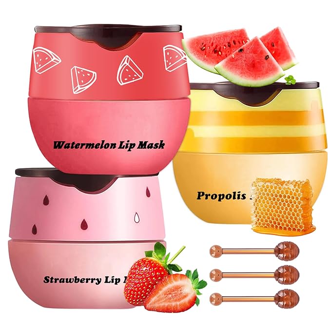 3 Pcs Honey Lip Balm, Bee (Honey+Strawberry+Watermelon)