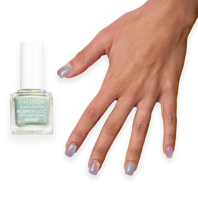 Pacifica Natural Nail Polish – Plant Magic Glitter Rainbow Base - Plant Based, Non-Toxic & Clinically Tested - Long Lasting, Glossy, Chip-Resistant, Clean Beauty, Dermatologist Approved, Rainbow Gloss