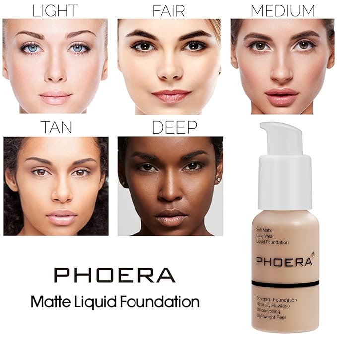 PHOERA Foundation, PHOERA Matte Liquid Foundation,PHOERA Makeup for Concealer (101+102/Porcelain+Nude) 30ml