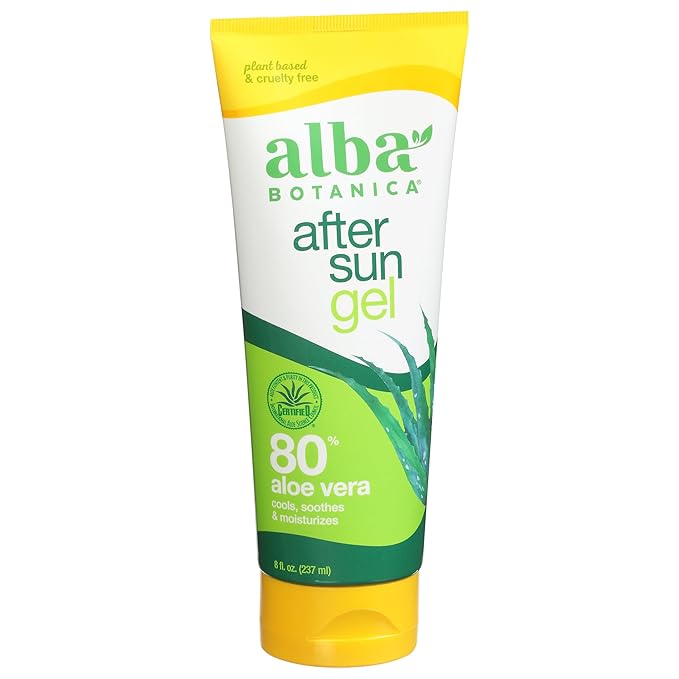 Alba Botanica Aloe Vera Gel for Skin, Cooling After Sun Treatment for Face and Body, Made with Purity Certified 80% Aloe Vera Gel Formula, 8 fl. oz. Tube (Pack of 2)
