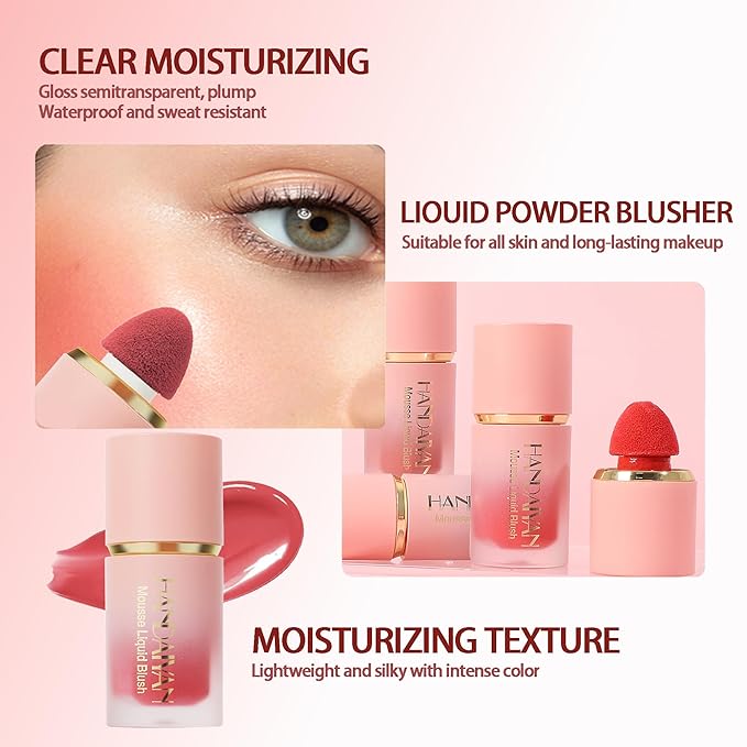 AKARY Mousse Liquid Blush, Soft Cream Makeup Blush, Tint(01#Love Cake)