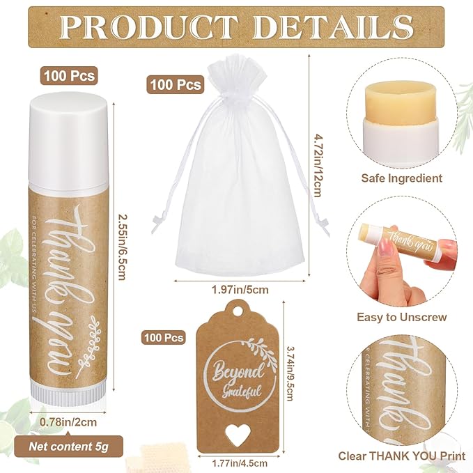 100 Set Thank You Lip Balm Guests