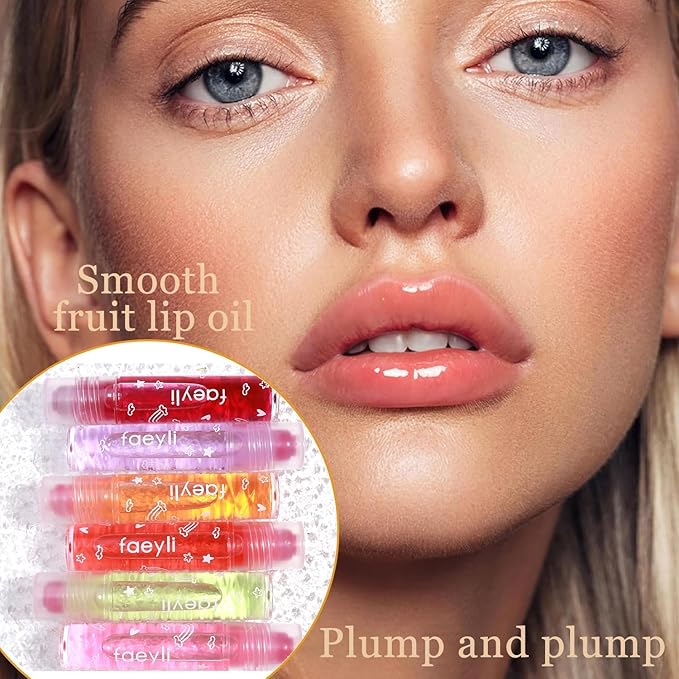 6PCS Roll On Lip Gloss Set, Fruity Flavors Moisturizing Lip Oil,Kids Lip care,Transparent Plumping Lip Gloss,Kid Friendly, Party Gift