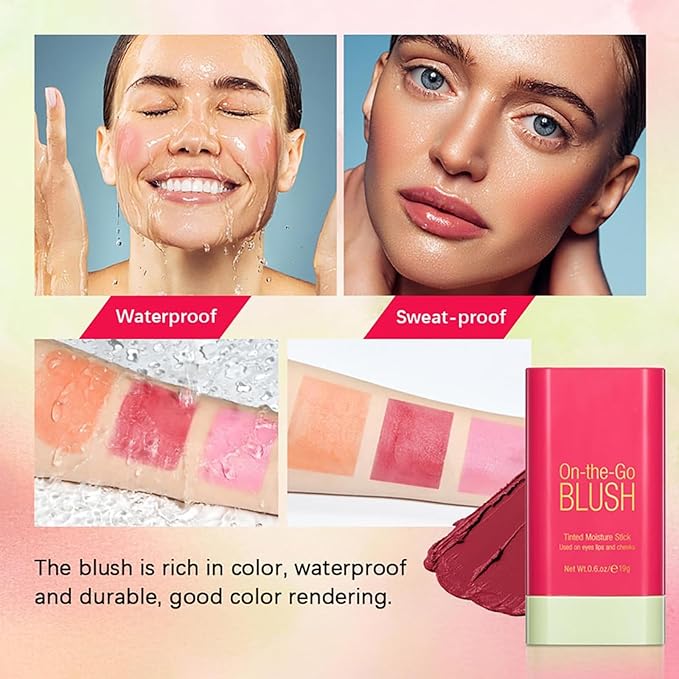 Multi-Use Makeup Blush Stick, Cream Face Blush Makeup Shy Pink)