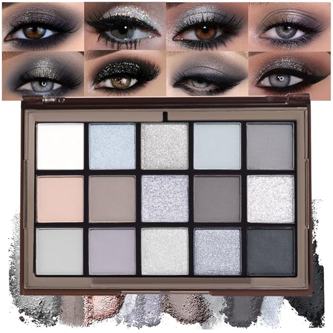 15 Colors Black Gray Silver Matte Shimmer Eyeshadow
