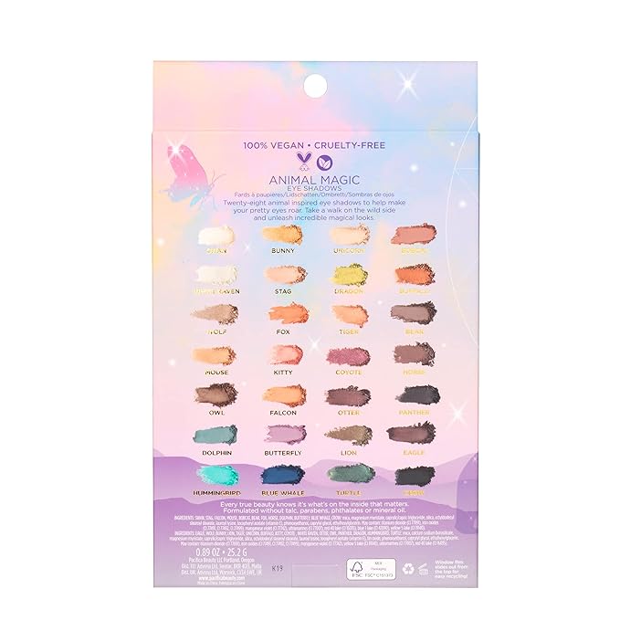 Pacifica Eyeshadow Palette – Animal Magic with Colorful Blendable Shades, Highly Pigmented Mineral Eyeshadow, Talc-Free, Vegan & Cruelty-Free, 0.89 oz (28 Shades)