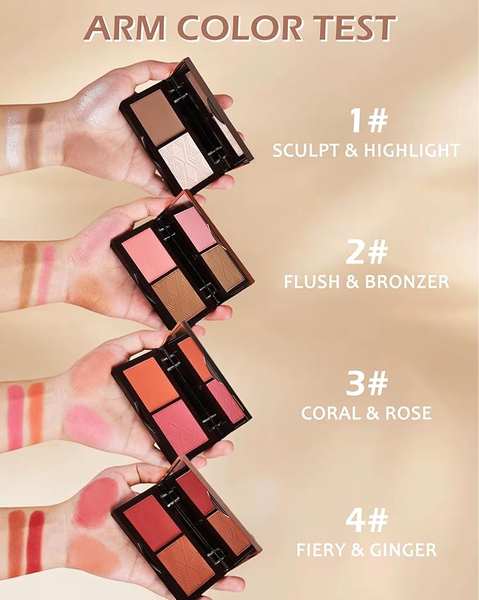 Matte Blush Powder Palette-2Colors Cruelty-Free Buildable Facial Cheek for Women-04