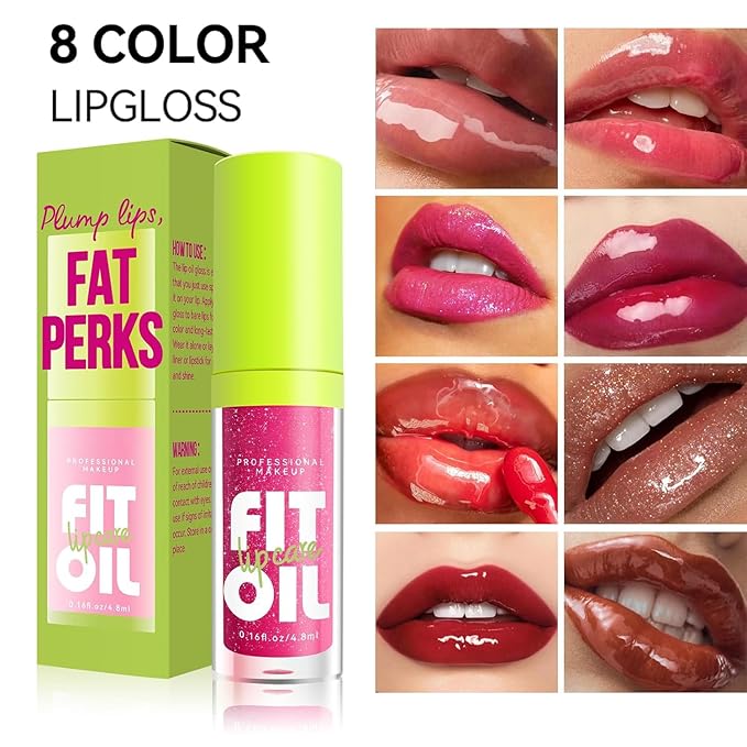 8 Colors Lip Oil Lip Glaze, Hydrating Lip Glow Oil Big Brush Head Shiny Moisturizing Lip Gloss, Long Lasting Non-sticky Fresh Transparent Tinted Plumping Lip Oil (# 01)