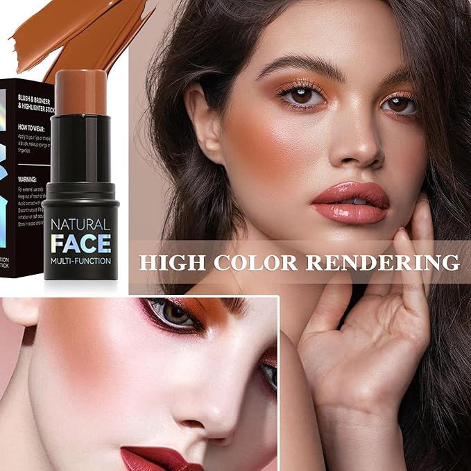 Cream Blush Stick with Brush,Waterproof Multi Cream Blush Skin F4