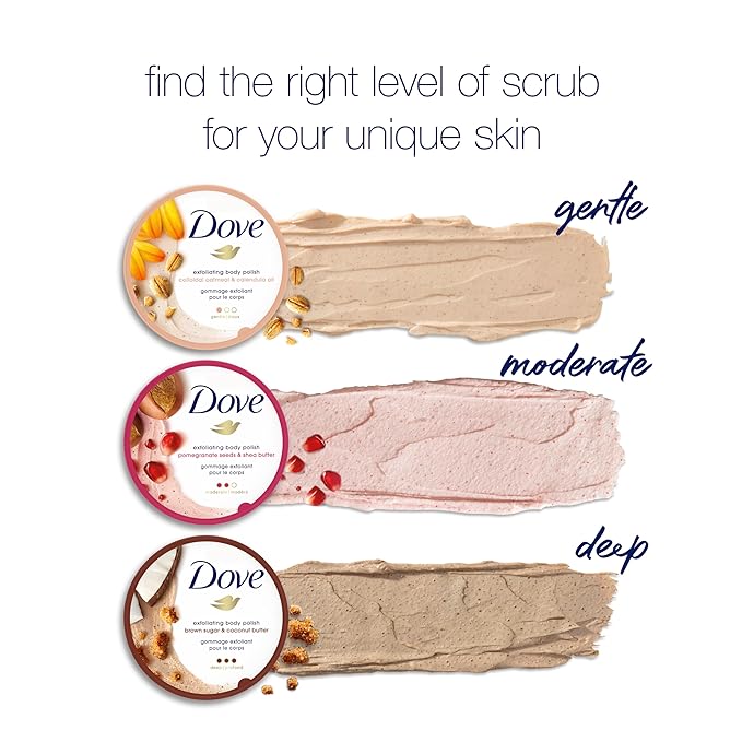 Dove Exfoliating Body Polish Scrub for Silky Skin Oatmeal & Calendula Oil Body Scrub Exfoliates & Gives Lasting Nourishment 10.5 oz