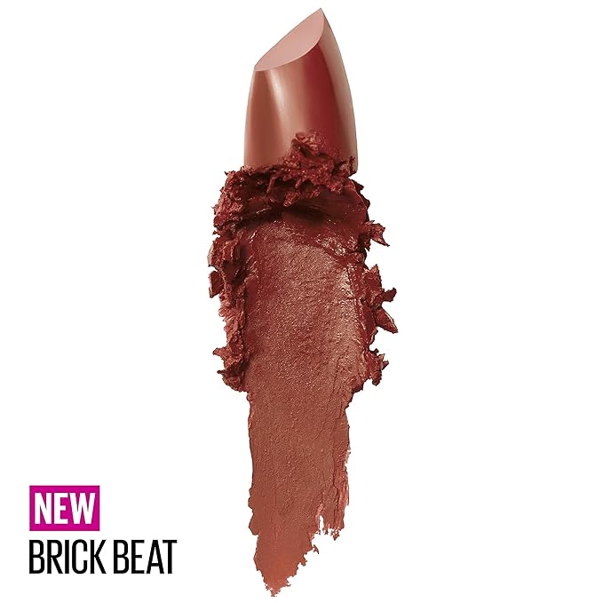 Maybelline Color Sensational Lipstick, Lip Makeup, Cream Finish, Hydrating Lipstick, Nude, Pink, Red, Plum Lip Color, Brick Beat, 0.15 oz; (Packaging May Vary)