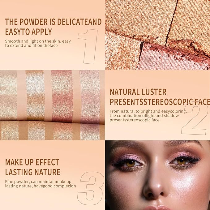 Highlighter Powder Palette, 5 Colors Makeup Palette Contour