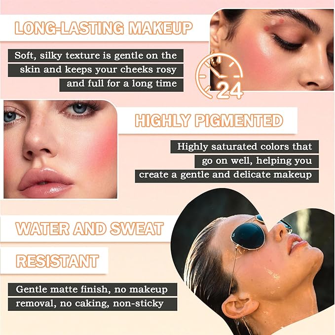 4PCS Liquid Blush,Soft Lightweight Cream Face Blush,Moisturizing Long & Eye
