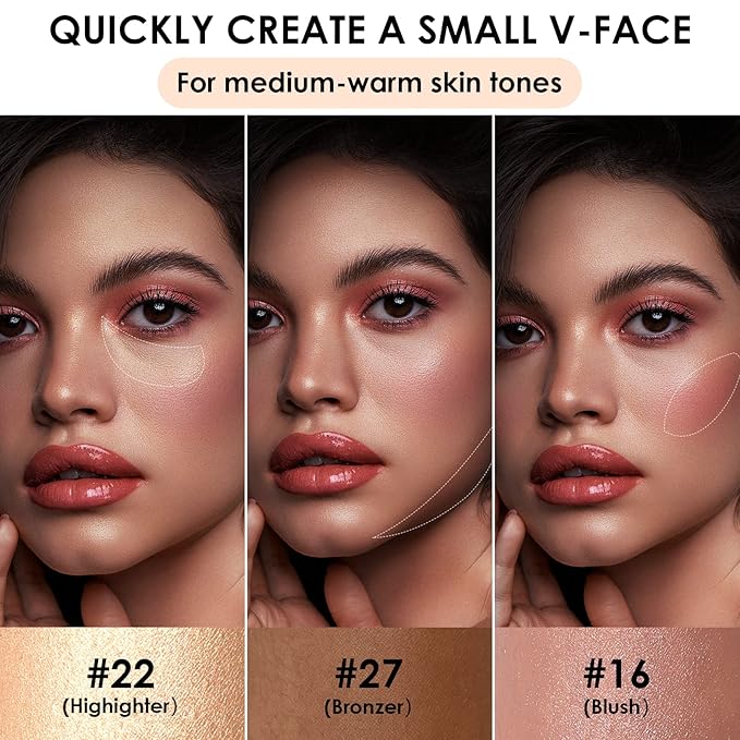 FOCALLURE 3 Pcs Cream Contour Sticks,Shades with Highlighter Finishing Makeup,MEDIUM-WARM