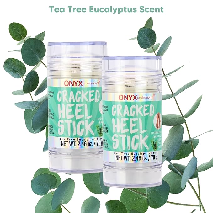 Onyx Professional Cracked Heel Repair Balm Stick for Dry Cracked Feet Treatment, Tea Tree Scent, 2 pack - Moisturizing Foot Balm, Rolls On, No Mess Like Foot Cream or Foot Lotion, Heel Treatment