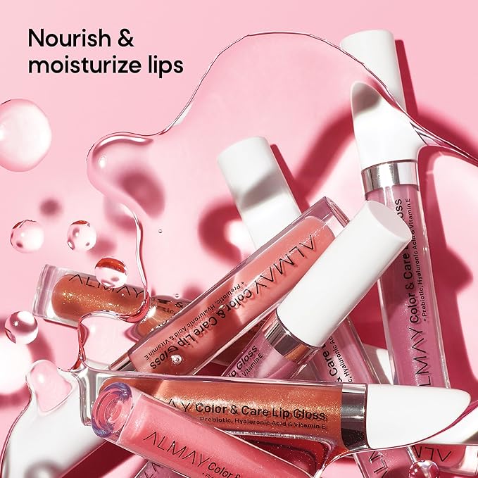 Almay Color & Care Hydrating Lip Gloss, Soft Natural Hues, Prebiotic Complex, Hyaluronic Filling-Sphere Technology, 600 Lunar Blush, 0.1 Fl Oz
