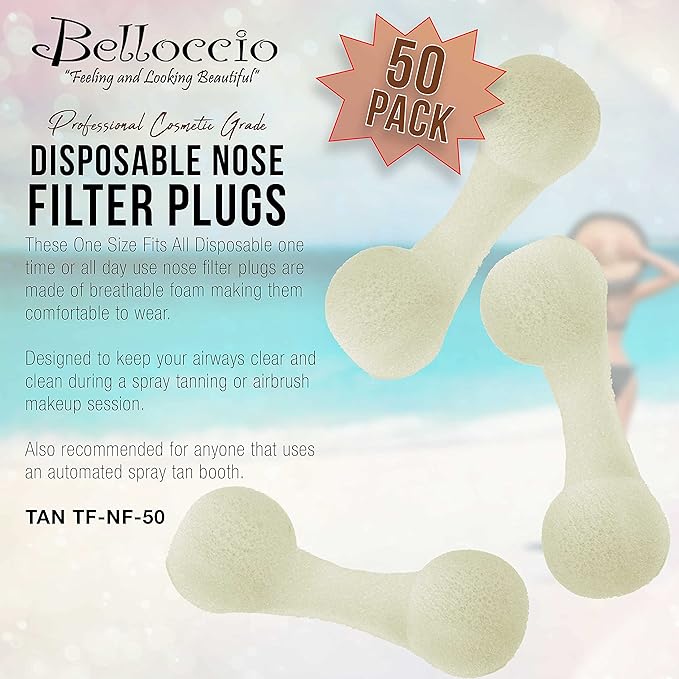 Belloccio Pack of 50 Disposable Nose Filter Plugs (Used For Sunless Airbrush Spray Tanning)