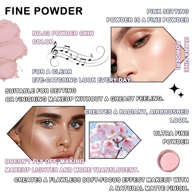 Pink Setting Powder,Oil Control Makeup Powder Shimmer Loose