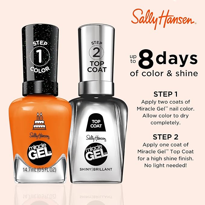 Sally Hansen Miracle Gel™, One Gel of a Party Gel-ebrate, Long Lasting, Gel-Like Formula, No UV Lamp Needed, Orange Nail Polish