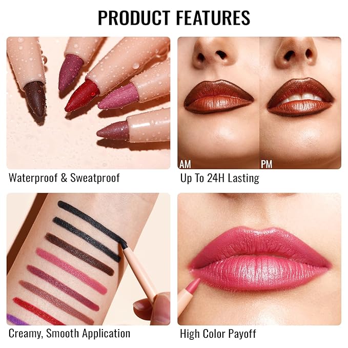 Oulac Lipstick & Lipliner Set 3PCS High Impact Lipcolor with Moisturizing Formula, Vegan Beauty, Full-Coverage Lip Color, Gift Lipstick for Women, LL05+GM12+PG04