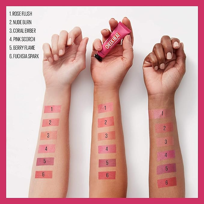 Maybelline New York Cheek Heat Gel-Cream Blush Makeup, Lightweight, Breathable Feel, Sheer Flush Of Color, Natural-Looking, Dewy Finish, Oil-Free, Coral Ember, 1 Count