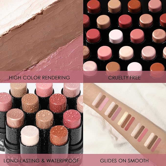 FOCALLURE 3 Pcs Cream Contour Sticks,Shades with Highlighter Finishing Makeup,TAN