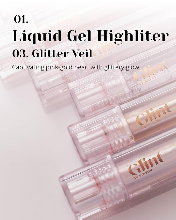 Glint Liquid Gel Highlighter (Glitter Veil, 0.) - Nose, Lips. 1oz