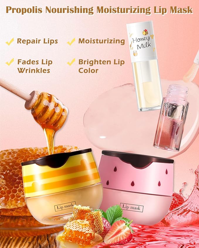 2PCS Strawberry Lip Balm Honey Pot Exfoliator