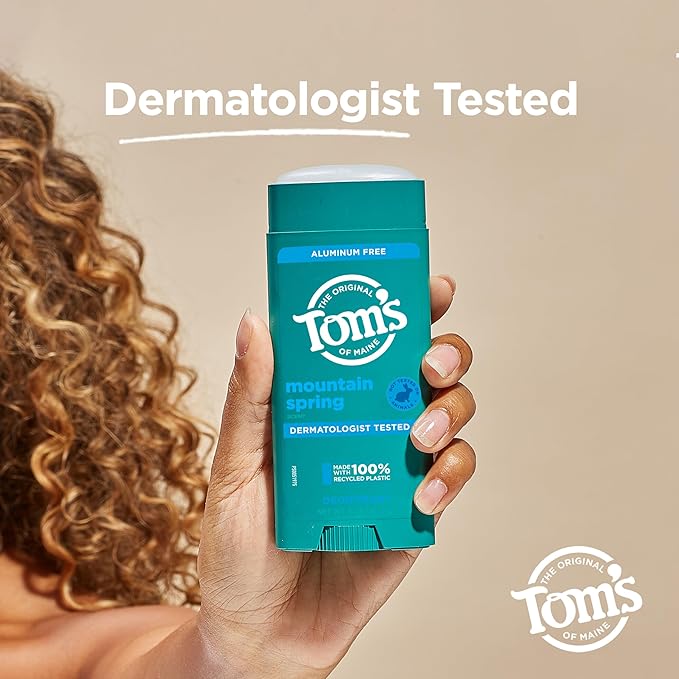 Tom’s of Maine Mountain Spring Natural Deodorant for Men and Women, Aluminum Free, 3.25 oz, 2-Pack