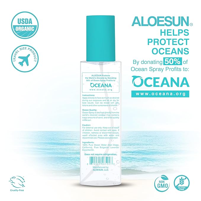 Ocean Spray | Pure California Sea Salt Water Face Mist Infused with Organic Lavender Essential Oil for Tanning | Hair and Scalp Exfoliating Solution | Acne Treatment | Travel Size 3.4 Fl Oz