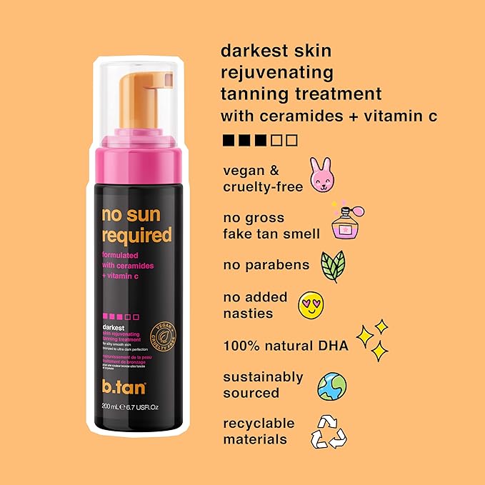 b.tan Dark Self Tanner Mousse | No Sun Required - Fast, 1 Hour Express, Darkest, Rejuvenating Sunless Tanning Treatment With Ceramides + Vitamin C, No Fake Tan Smell, Cruelty Free, 6.7 Fl Oz