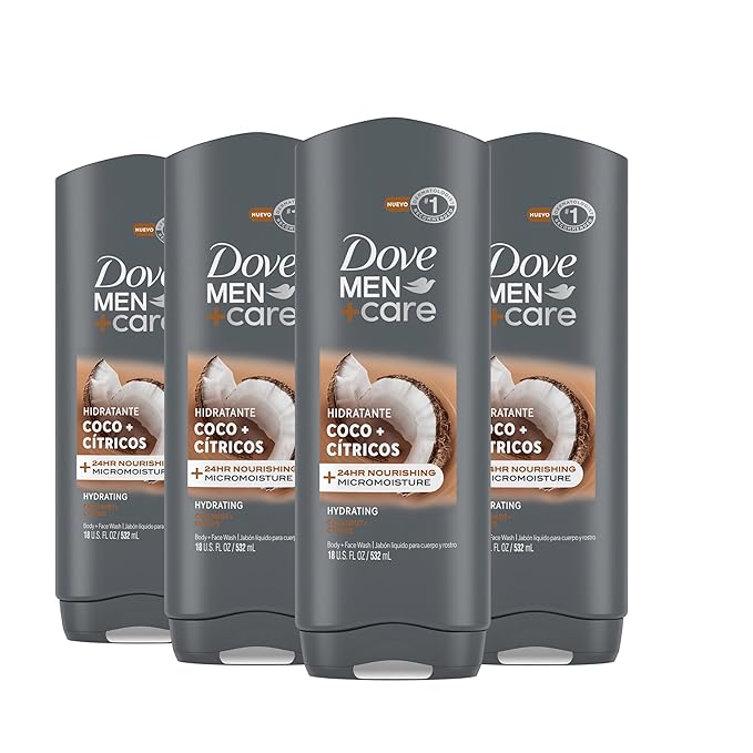 DOVE MEN + CARE Hidratante Coco + Cítricos Body and Face Wash 4 Count for Hydrated Skin Coconut