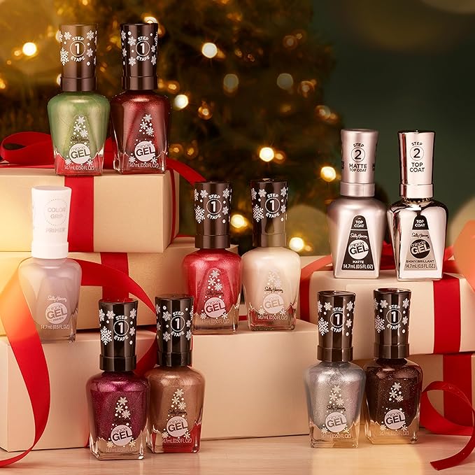 Sally Hansen Miracle Gel, Tinsel Time for Two, Long Lasting, Gel-Like Formula, No UV Lamp Needed, Semi Opaque, Shimmery Nude Nail Polish
