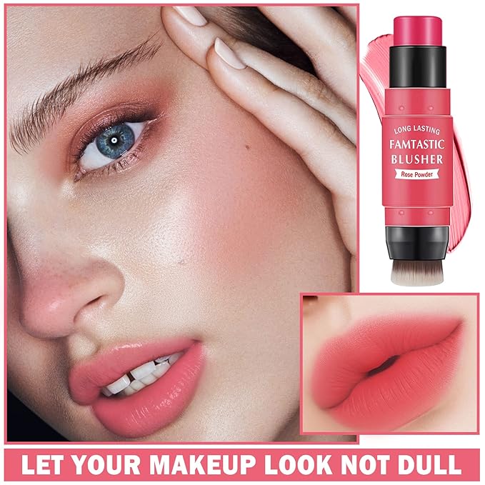 Cream Blush Stick with Brush, Waterproof, Long Lasting, Skin Tones