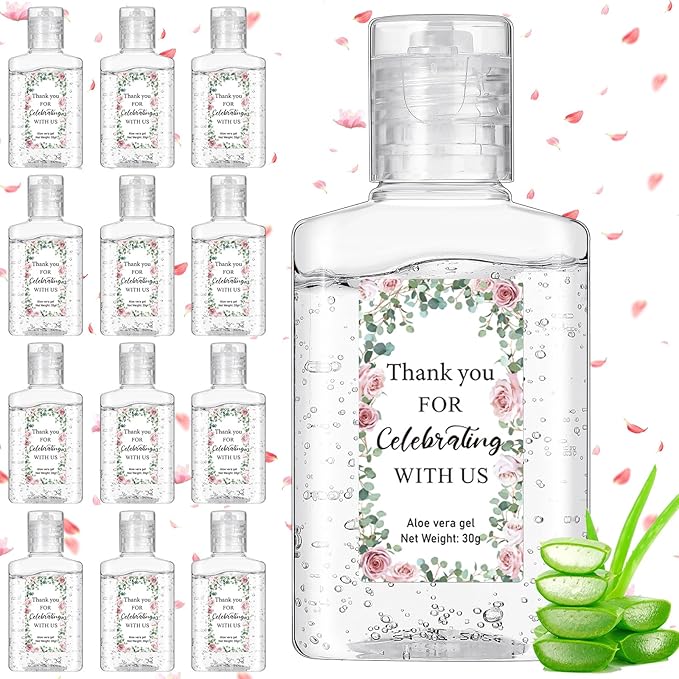 12 Pcs Mini Aloe Vera Gel Bulk for Summer Wedding Party 1oz Soothing Moisture Aloe Gel Bulk Travel Size for Thank You Gifts Summer Beach Wedding Party (Floral)