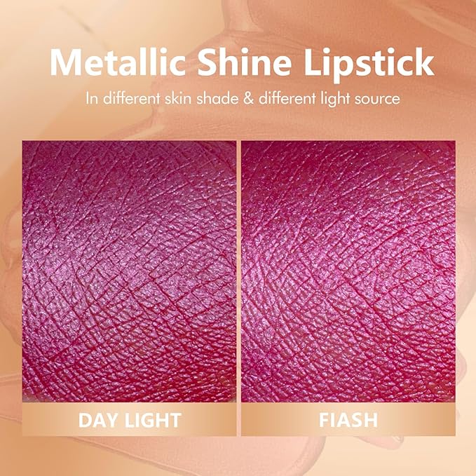 MAKI YIKA Metallic Lipstick - Long Lasting Hot Pink Lipstick for Women, High Shine No Smudge Transferproof Full-Coverage Lip Gloss (BR02 Metal Barbie)