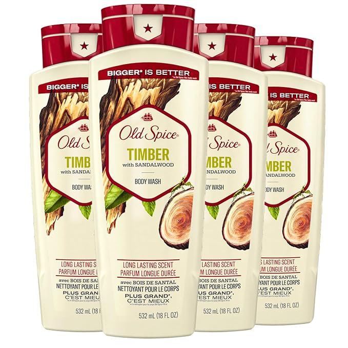 Old Spice Cleansing Body Wash for Men, 24/7 Shower Fresh with Lasting Scent, Cleanse & Refresh, Gentle on Skin, Vitamin B3, Timber with Sandalwood + Cypress Scent, 18 oz (Pack of 4)