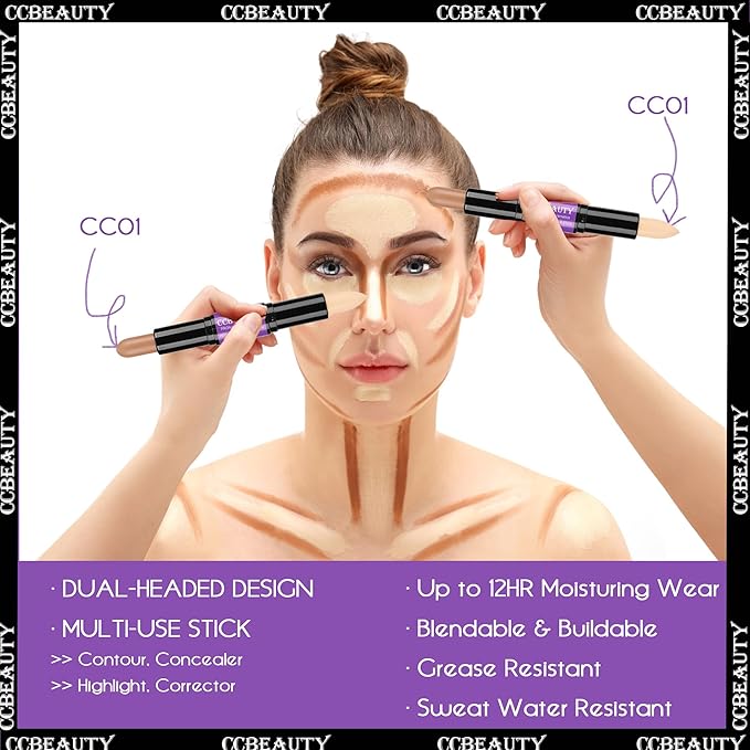 CCbeauty 2-IN-1 Contour Stick Cool Tone, Cream Dual