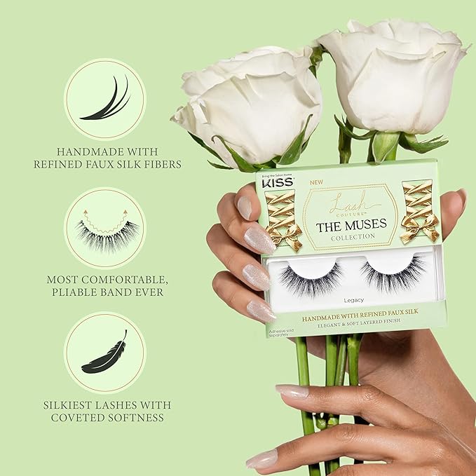 KISS Lash Couture The Muses Collection False Eyelashes, Duchess', 16 mm, Handmade, Refined Faux Silk, Contact Lens Friendly, Easy to Apply, Includes 1 Pair Reusable Strip Lashes (Pack of 3)